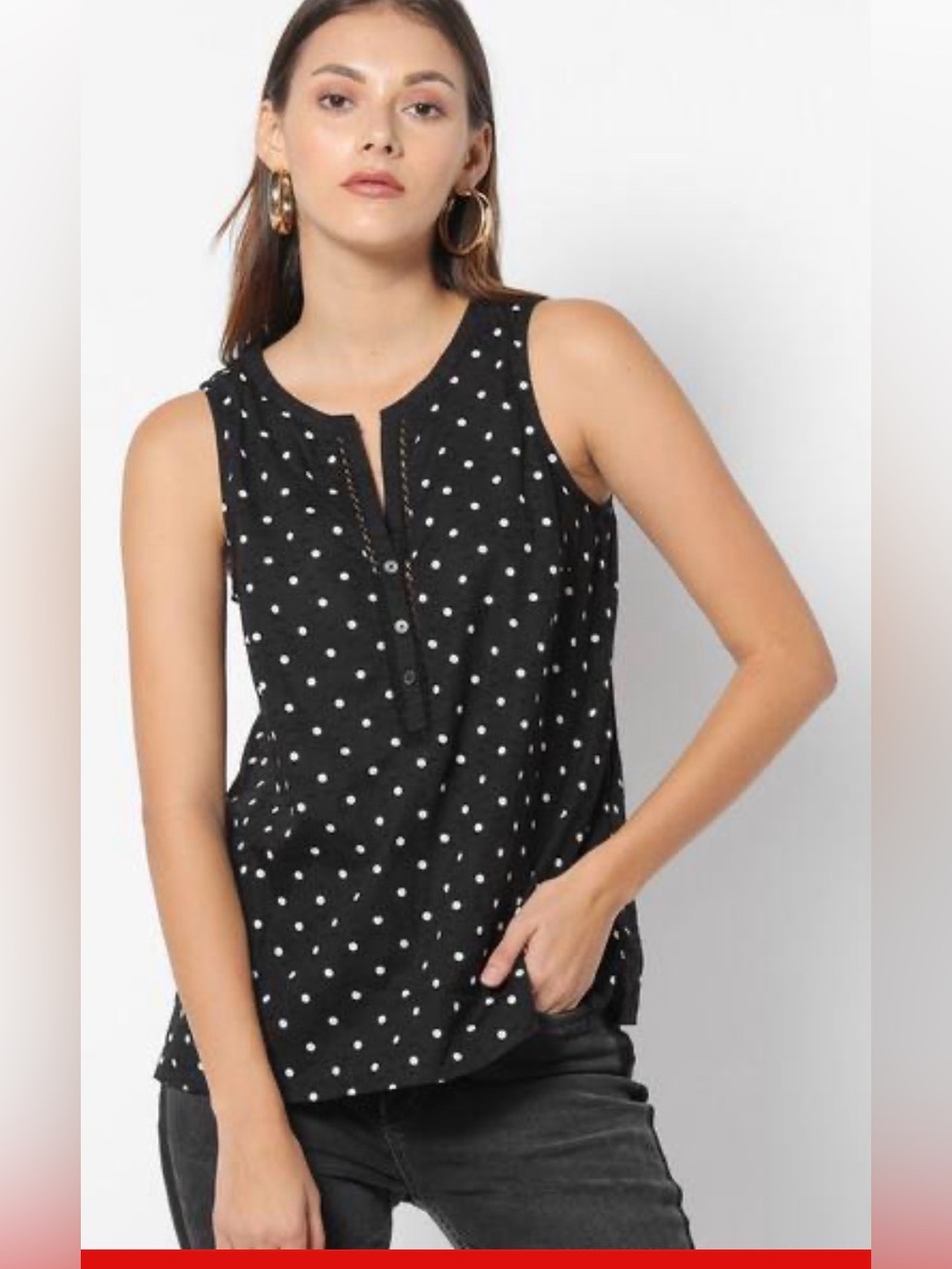 Tommy Hilfiger Black Top with White Polka Dots